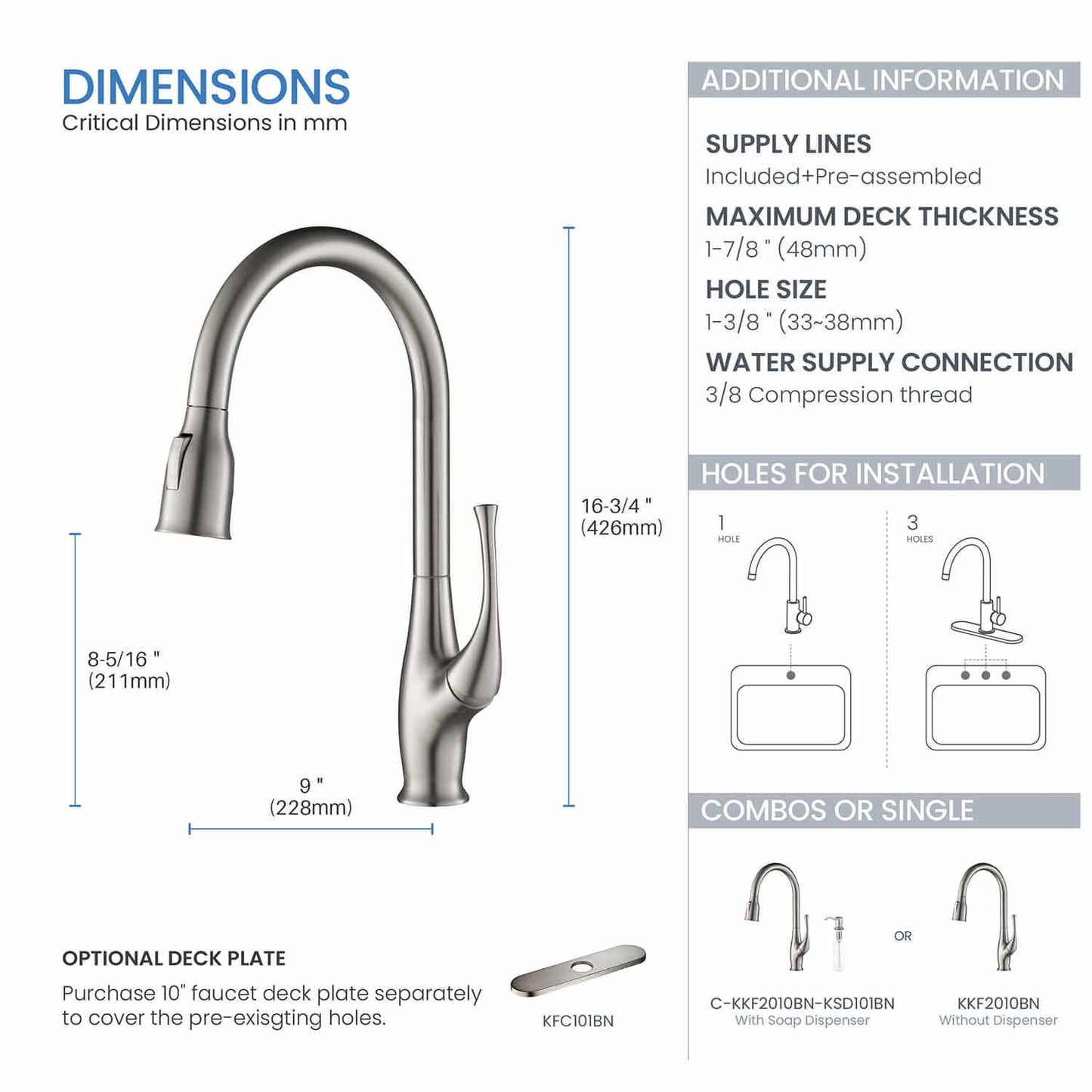 Kibi Cedar Single Handle High Arc Pull Down Kitchen Faucet in Brushed Nickel Finish - KKF2010BN