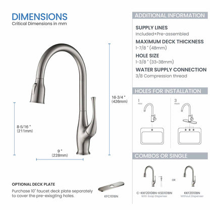 Kibi Cedar Single Handle High Arc Pull Down Kitchen Faucet in Brushed Nickel Finish - KKF2010BN