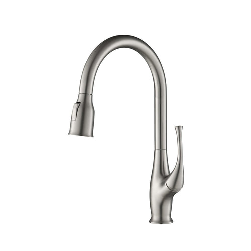 Kibi Cedar Single Handle High Arc Pull Down Kitchen Faucet in Brushed Nickel Finish - KKF2010BN