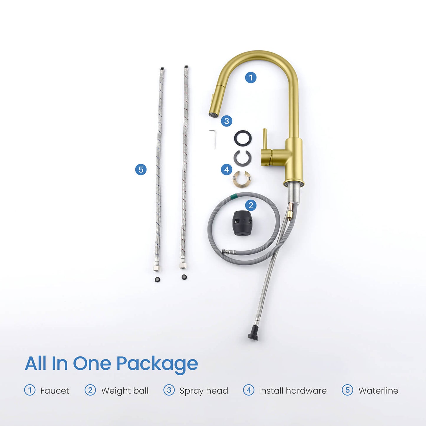 Kibi Circular Single Handle Pull Down Kitchen Faucet in Brushed Gold Finish - KKF2013BG