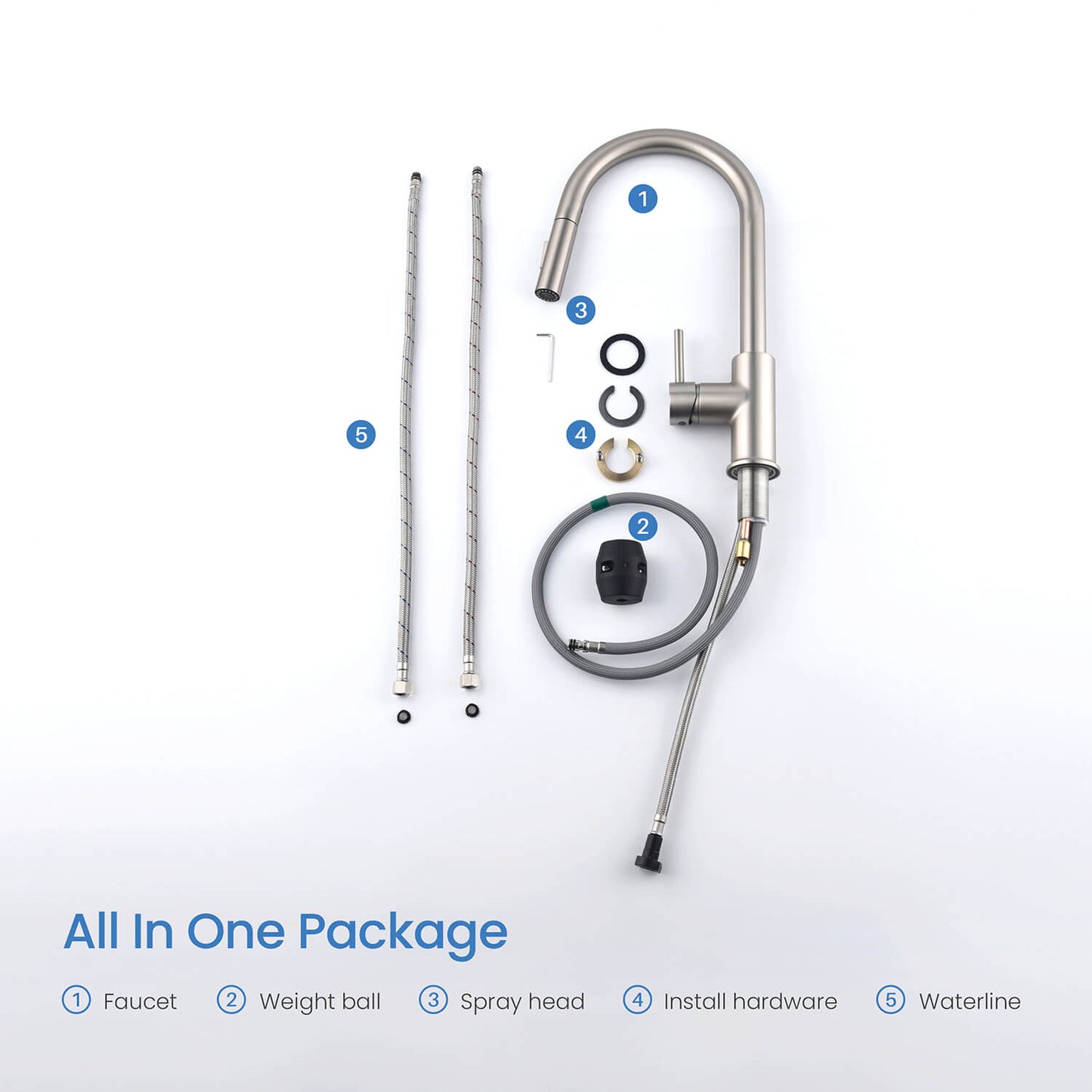 Kibi Circular Single Handle Pull Down Kitchen Faucet in Brushed Nickel Finish - KKF2013BN