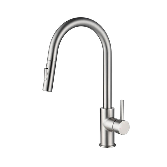 Kibi Circular Single Handle Pull Down Kitchen Faucet in Brushed Nickel Finish - KKF2013BN