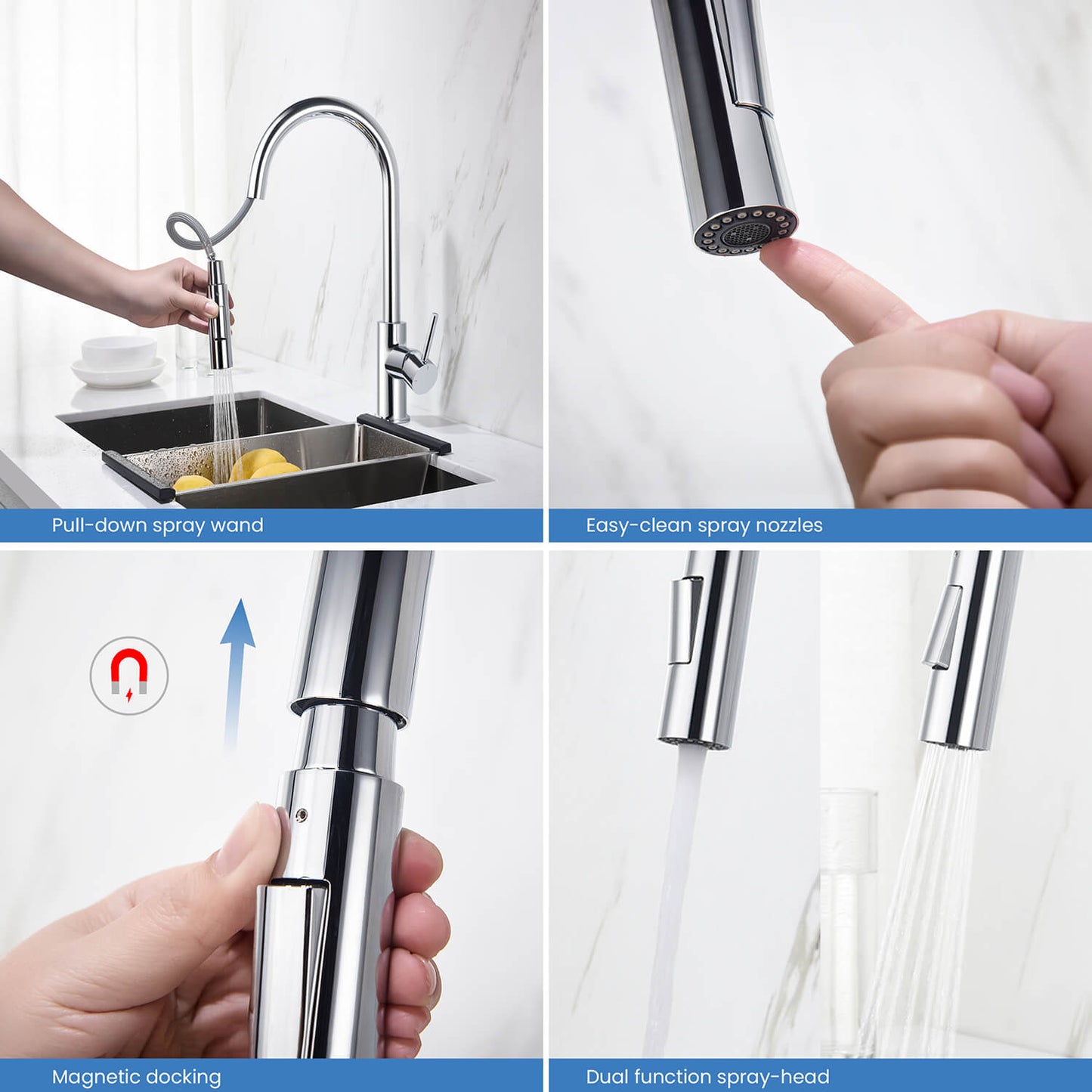 Kibi Circular Single Handle Pull Down Kitchen Faucet in Chrome Finish - KKF2013CH