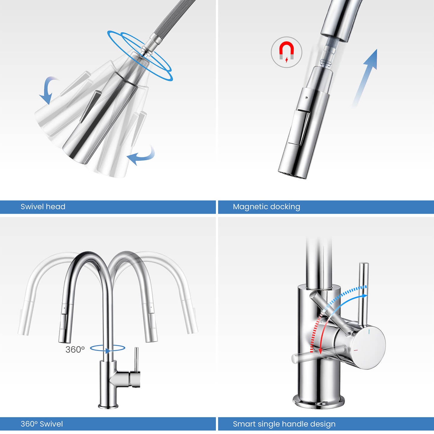 Kibi Circular Single Handle Pull Down Kitchen Faucet in Chrome Finish - KKF2013CH
