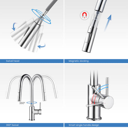 Kibi Circular Single Handle Pull Down Kitchen Faucet in Chrome Finish - KKF2013CH