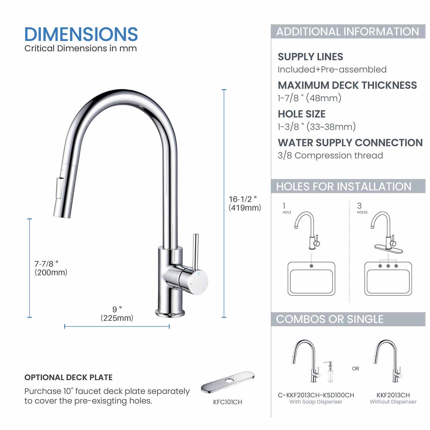 Kibi Circular Single Handle Pull Down Kitchen Faucet in Chrome Finish - KKF2013CH