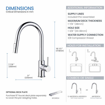 Kibi Circular Single Handle Pull Down Kitchen Faucet in Chrome Finish - KKF2013CH