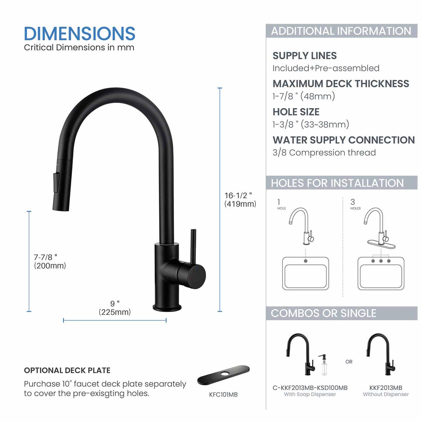 Kibi Circular Single Handle Pull Down Kitchen Faucet in Matte Black Finish - KKF2013MB