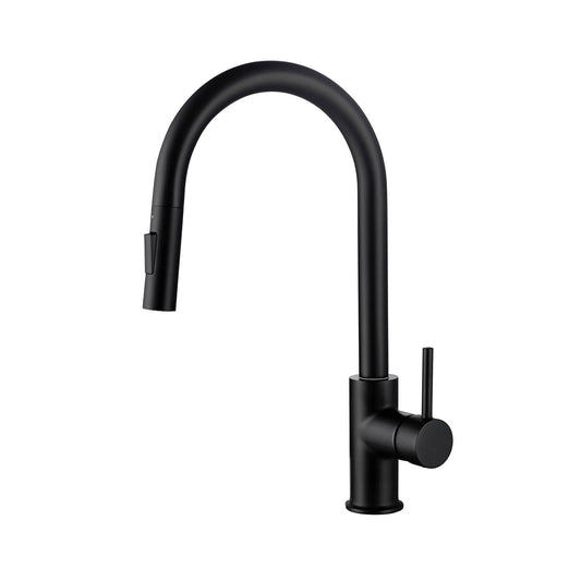 Kibi Circular Single Handle Pull Down Kitchen Faucet in Matte Black Finish - KKF2013MB