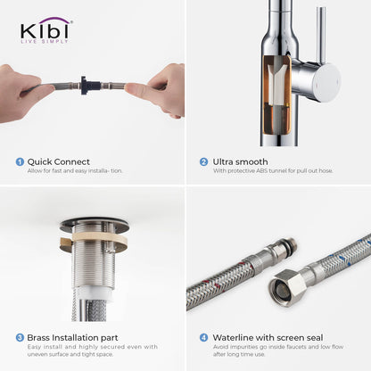 Kibi Hilo Single Handle High Arc Pull Down Kitchen Faucet With Soap Dispenser in Chrome Finish - C-KKF2008CH-KSD100CH