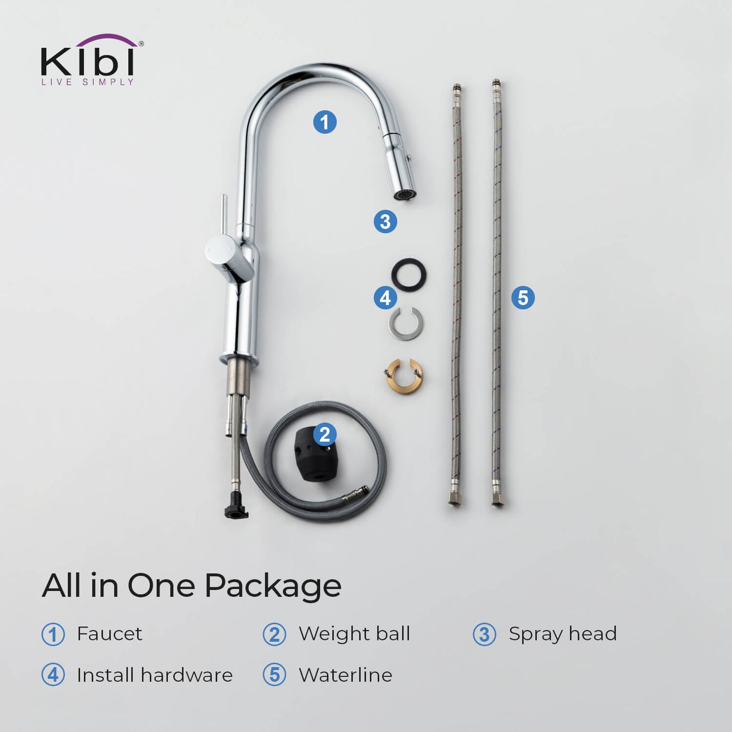 Kibi Hilo Single Handle High Arc Pull Down Kitchen Faucet With Soap Dispenser in Chrome Finish - C-KKF2008CH-KSD100CH