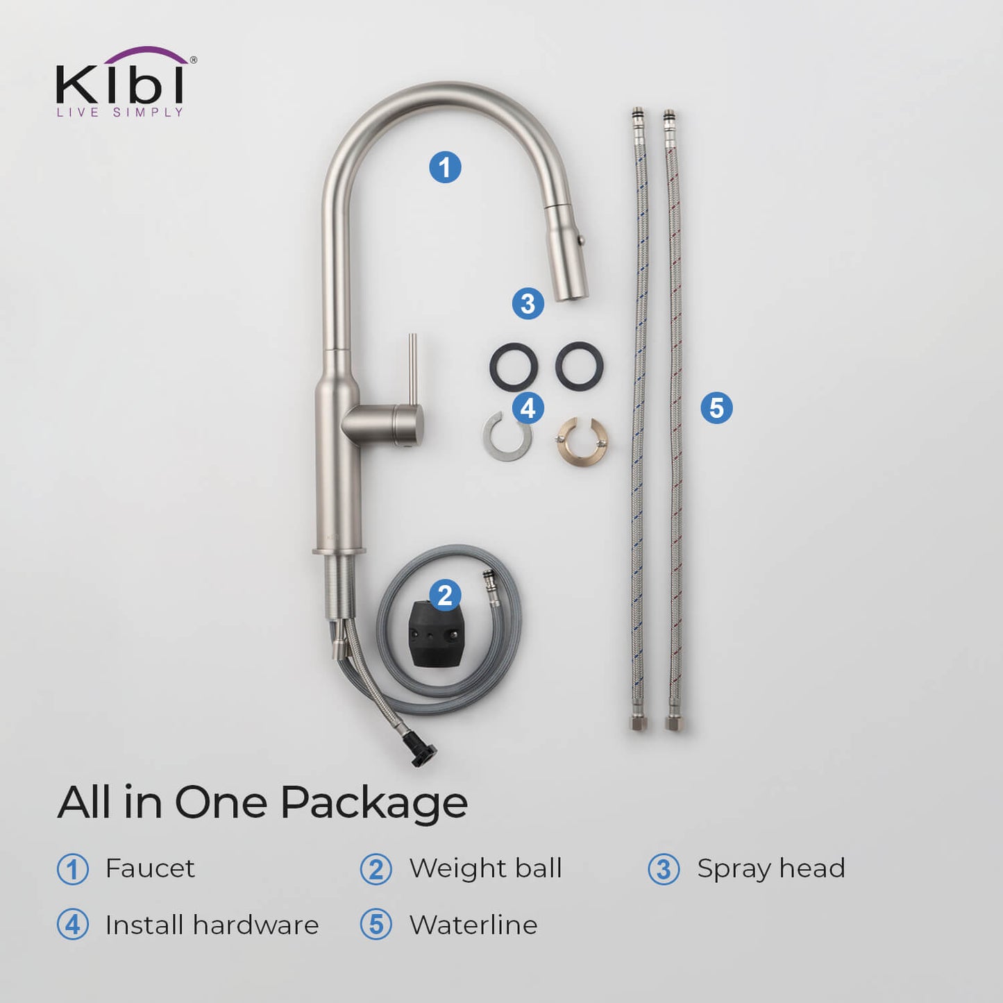 Kibi Hilo Single Handle High Arc Pull Down Kitchen Faucet in Brushed Nickel Finish - KKF2008BN