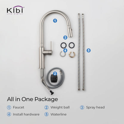 Kibi Hilo Single Handle High Arc Pull Down Kitchen Faucet in Brushed Nickel Finish - KKF2008BN