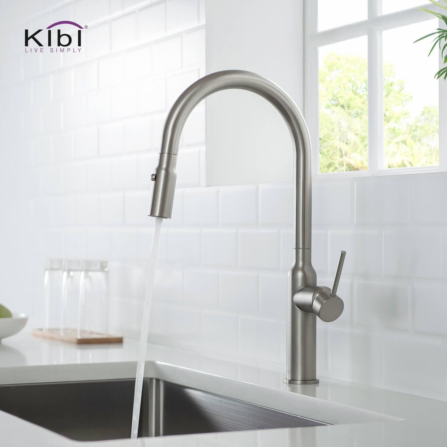 Kibi Hilo Single Handle High Arc Pull Down Kitchen Faucet in Brushed Nickel Finish - KKF2008BN