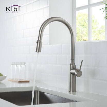 Kibi Hilo Single Handle High Arc Pull Down Kitchen Faucet in Brushed Nickel Finish - KKF2008BN