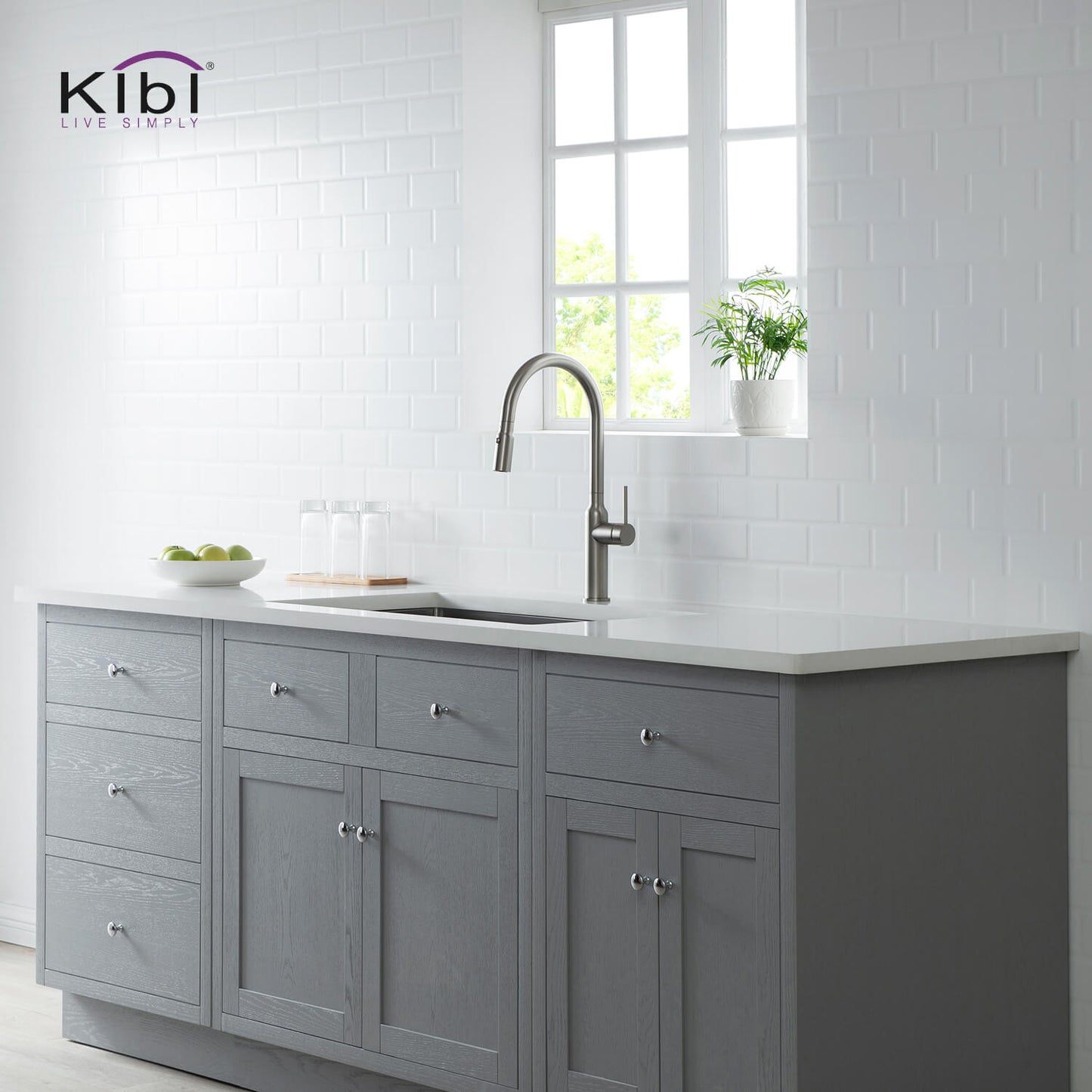 Kibi Hilo Single Handle High Arc Pull Down Kitchen Faucet in Brushed Nickel Finish - KKF2008BN