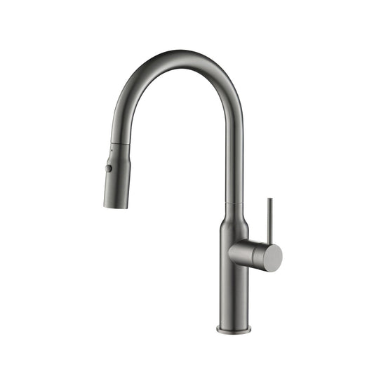 Kibi Hilo Single Handle High Arc Pull Down Kitchen Faucet in Brushed Nickel Finish - KKF2008BN