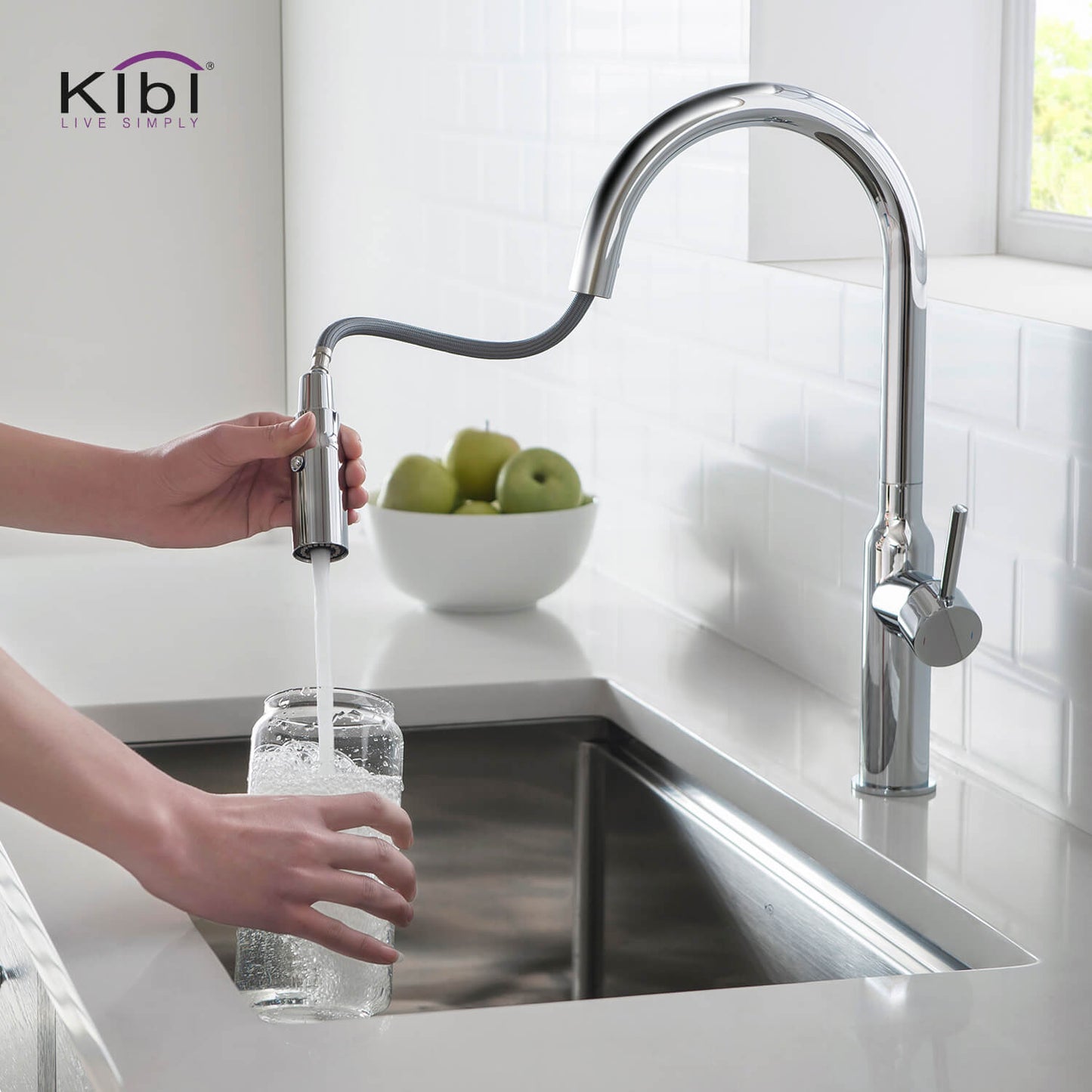 Kibi Hilo Single Handle High Arc Pull Down Kitchen Faucet in Chrome Finish - KKF2008CH