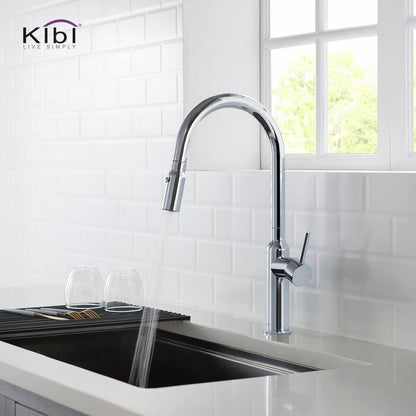 Kibi Hilo Single Handle High Arc Pull Down Kitchen Faucet in Chrome Finish - KKF2008CH