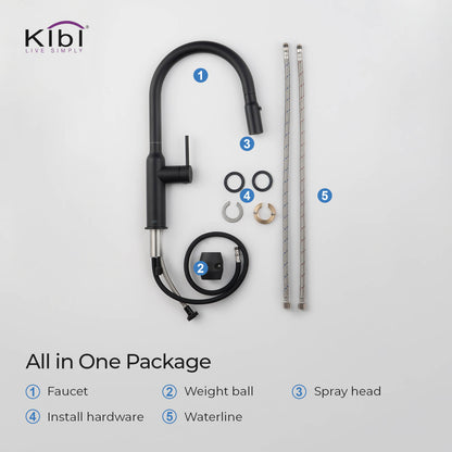 Kibi Hilo Single Handle High Arc Pull Down Kitchen Faucet in Matte Black Finish - KKF2008MB