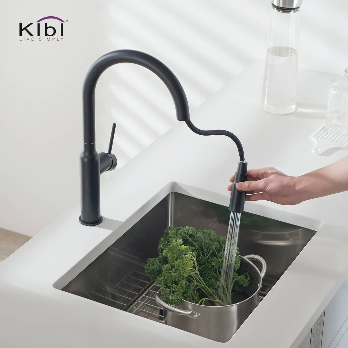 Kibi Hilo Single Handle High Arc Pull Down Kitchen Faucet in Matte Black Finish - KKF2008MB