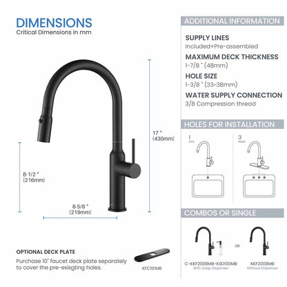 Kibi Hilo Single Handle High Arc Pull Down Kitchen Faucet in Matte Black Finish - KKF2008MB