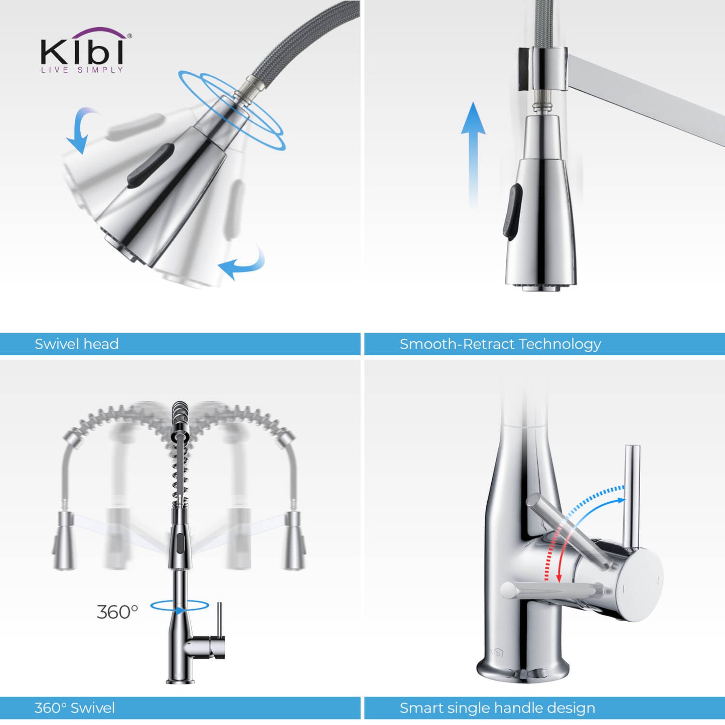 Kibi Largo Single Handle Pull Down Kitchen Faucet With Soap Dispenser in Chrome Finish - C-KKF2006CH-KSD100CH