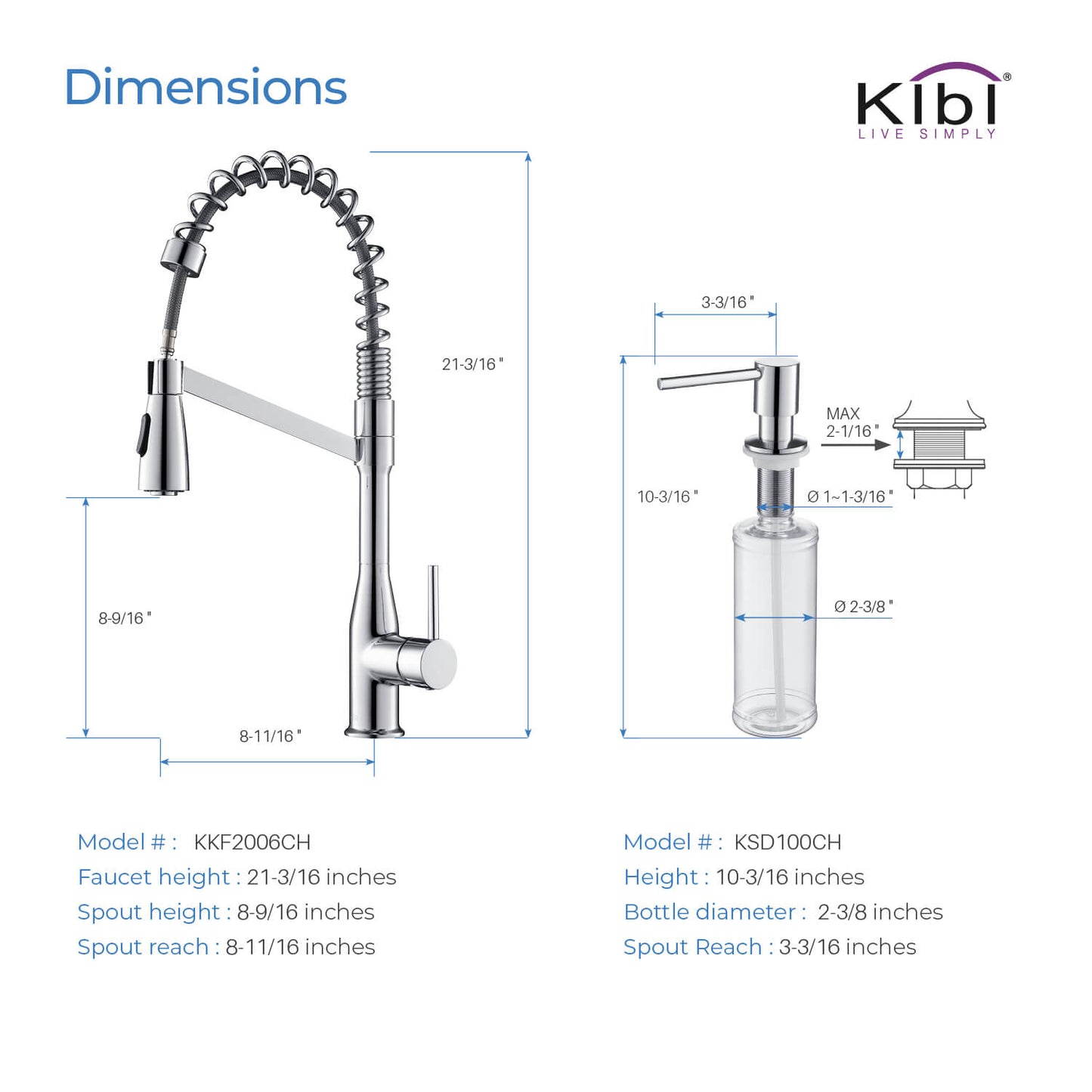 Kibi Largo Single Handle Pull Down Kitchen Faucet With Soap Dispenser in Chrome Finish - C-KKF2006CH-KSD100CH