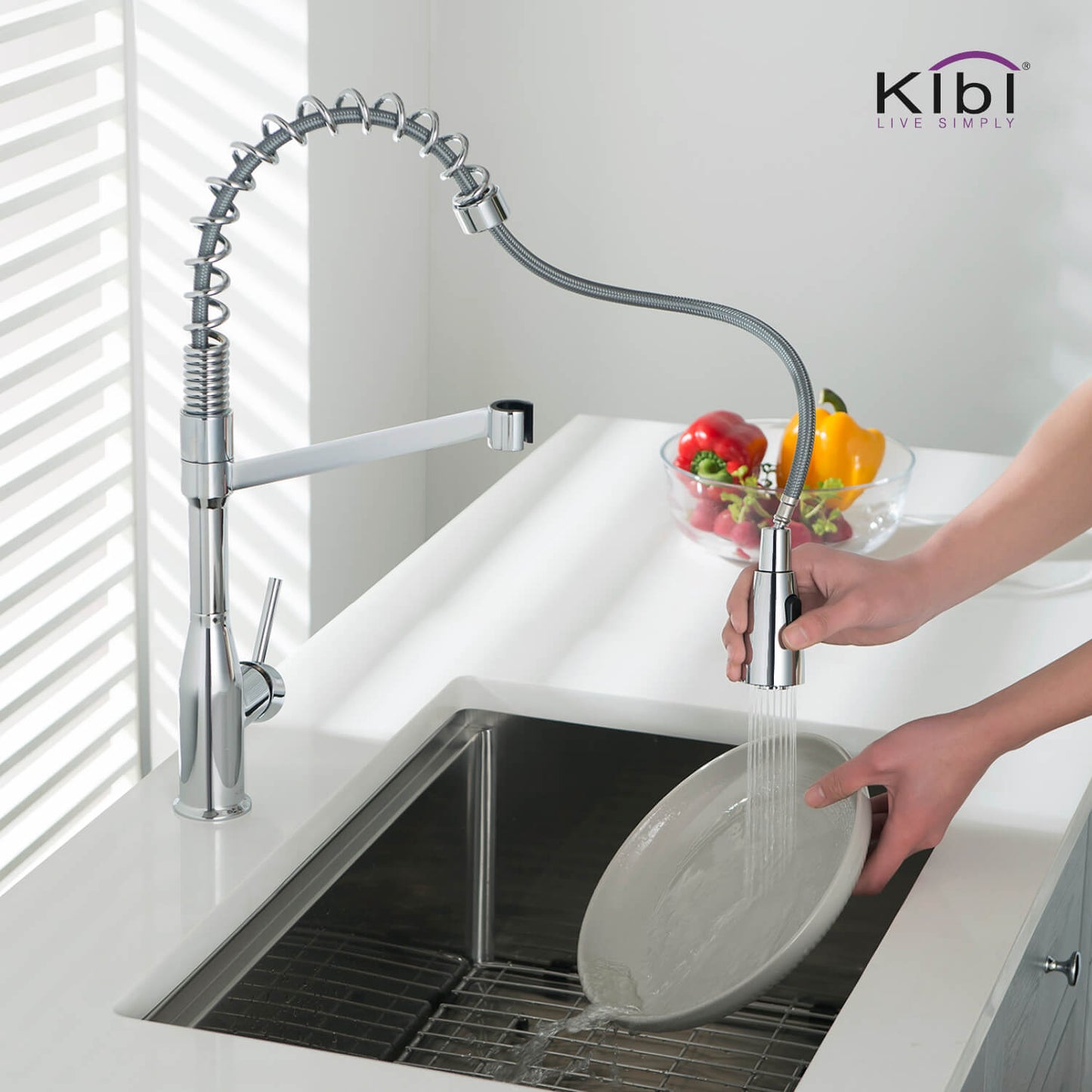 Kibi Largo Single Handle Pull Down Kitchen Faucet With Soap Dispenser in Chrome Finish - C-KKF2006CH-KSD100CH