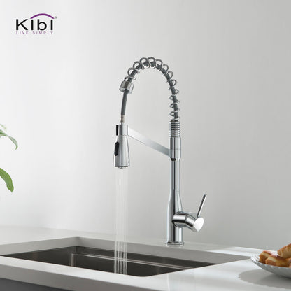 Kibi Largo Single Handle Pull Down Kitchen Faucet With Soap Dispenser in Chrome Finish - C-KKF2006CH-KSD100CH