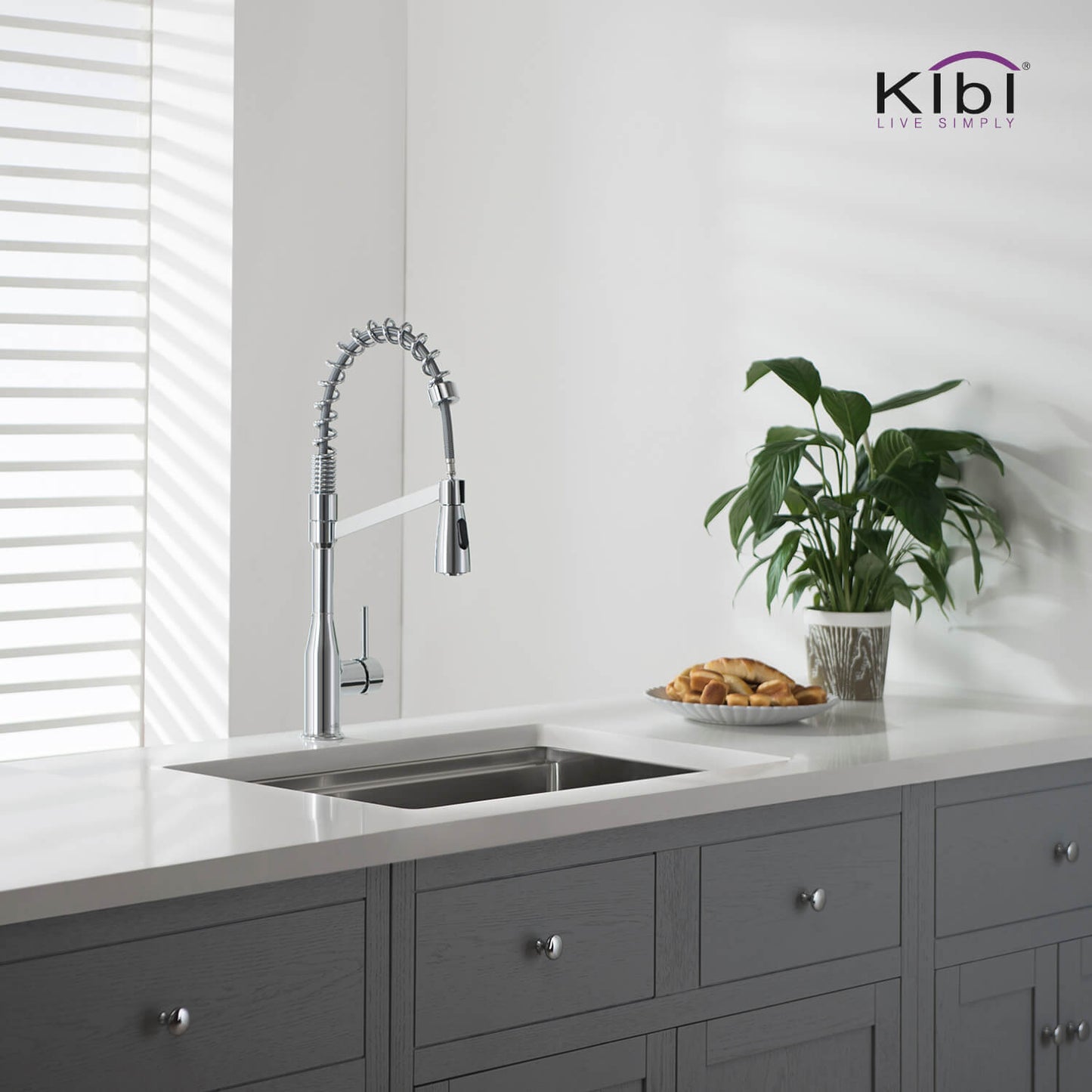 Kibi Largo Single Handle Pull Down Kitchen Faucet With Soap Dispenser in Chrome Finish - C-KKF2006CH-KSD100CH