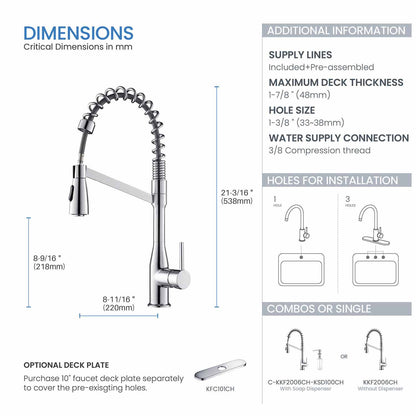 Kibi Largo Single Handle Pull Down Kitchen Faucet With Soap Dispenser in Chrome Finish - C-KKF2006CH-KSD100CH