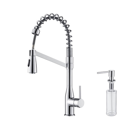 Kibi Largo Single Handle Pull Down Kitchen Faucet With Soap Dispenser in Chrome Finish - C-KKF2006CH-KSD100CH
