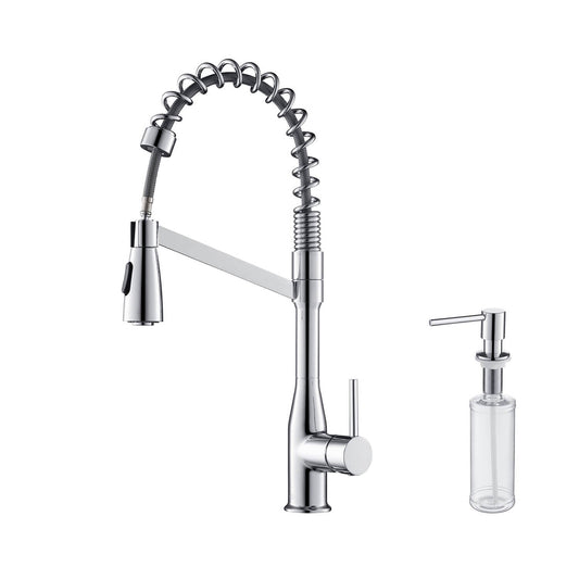 Kibi Largo Single Handle Pull Down Kitchen Faucet With Soap Dispenser in Chrome Finish - C-KKF2006CH-KSD100CH