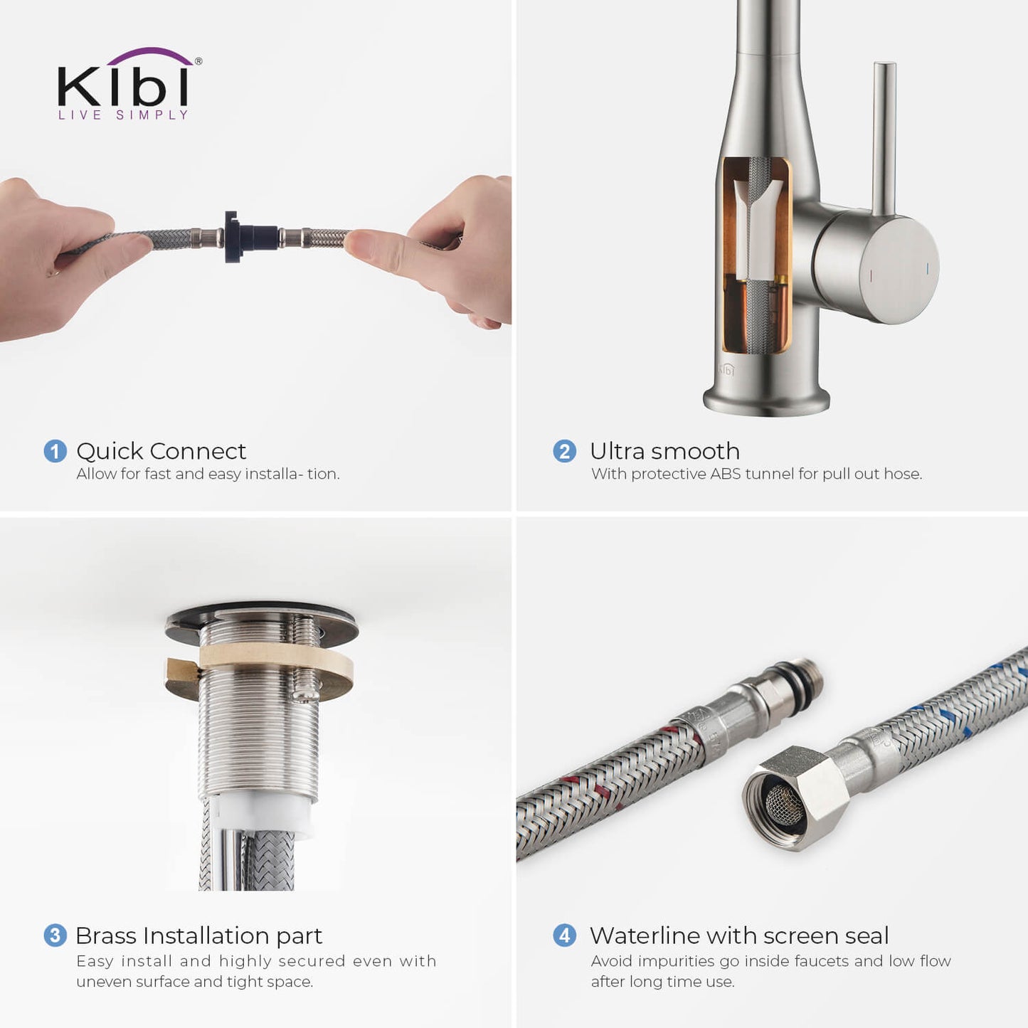 Kibi Largo Single Handle Pull Down Kitchen Faucet in Brushed Nickel Finish - KKF2006BN