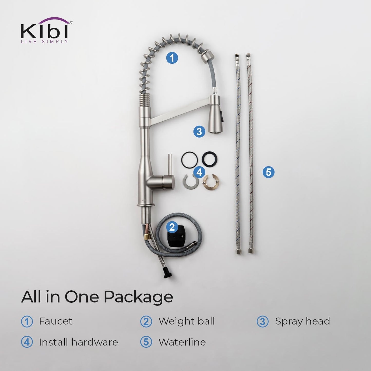 Kibi Largo Single Handle Pull Down Kitchen Faucet in Brushed Nickel Finish - KKF2006BN
