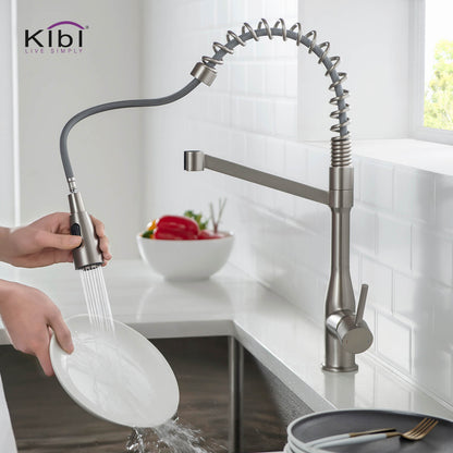 Kibi Largo Single Handle Pull Down Kitchen Faucet in Brushed Nickel Finish - KKF2006BN