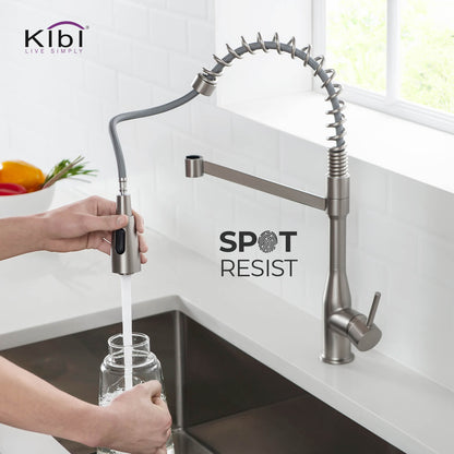 Kibi Largo Single Handle Pull Down Kitchen Faucet in Brushed Nickel Finish - KKF2006BN