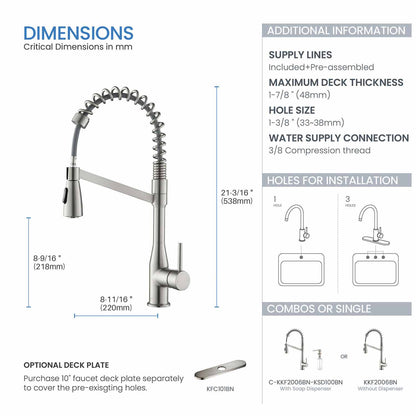 Kibi Largo Single Handle Pull Down Kitchen Faucet in Brushed Nickel Finish - KKF2006BN