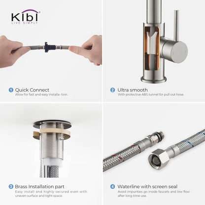 Kibi Lodi Single Handle High Arc Pull Down Kitchen Faucet IN Brushed Nickel Finish - KKF2004BN