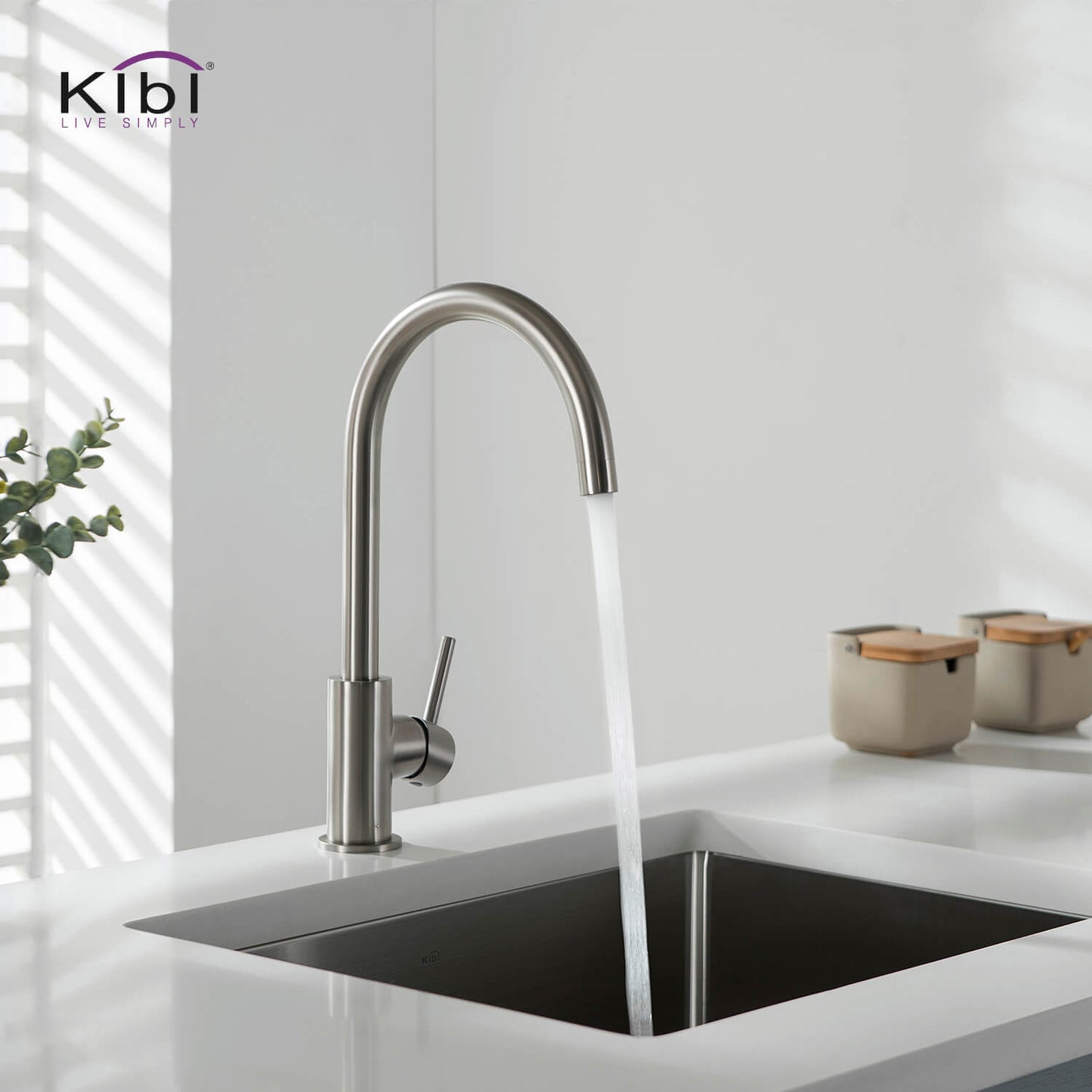 Kibi Lowa Single Handle High Arc Kitchen Bar Sink Faucet With Soap Dispenser in Brushed Nickel Finish - C-KKF2001BN-KSD100BN