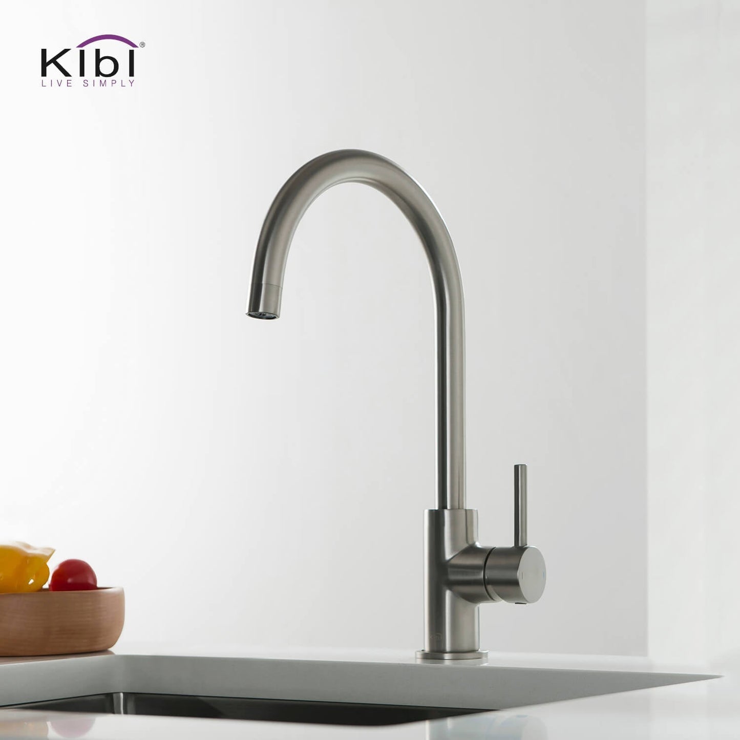Kibi Lowa Single Handle High Arc Kitchen Bar Sink Faucet With Soap Dispenser in Brushed Nickel Finish - C-KKF2001BN-KSD100BN