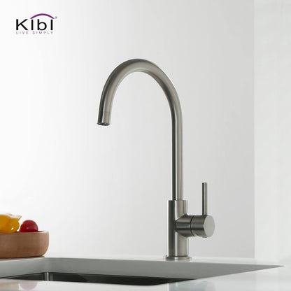 Kibi Lowa Single Handle High Arc Kitchen Bar Sink Faucet With Soap Dispenser in Brushed Nickel Finish - C-KKF2001BN-KSD100BN