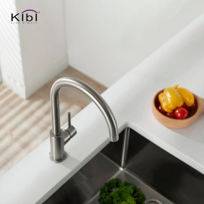 Kibi Lowa Single Handle High Arc Kitchen Bar Sink Faucet With Soap Dispenser in Brushed Nickel Finish - C-KKF2001BN-KSD100BN