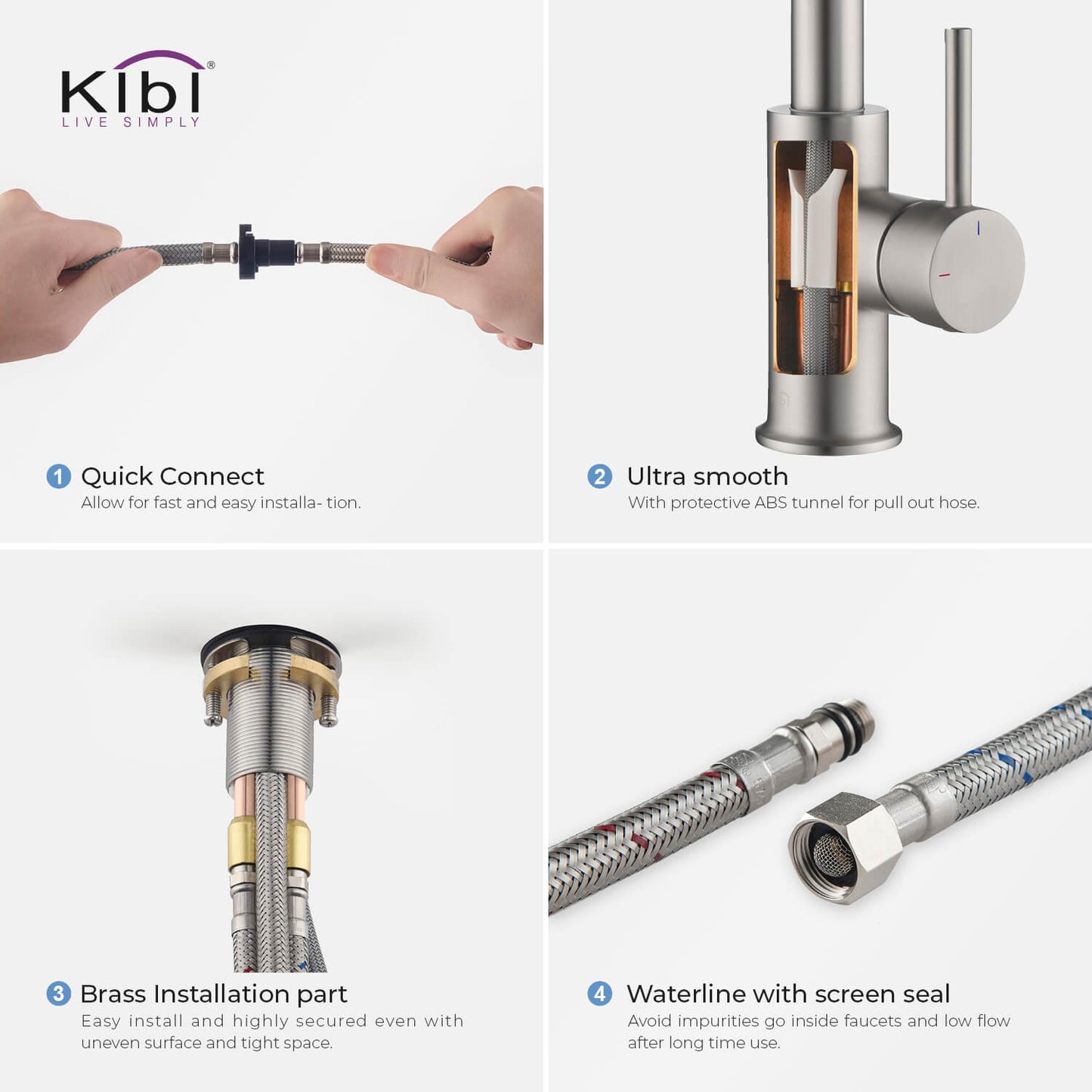 Kibi Luxe Single Handle High Arc Pull Down Kitchen Faucet With Soap Dispenser in Brushed Nickel Finish - C-KKF2011BN-KSD100BN