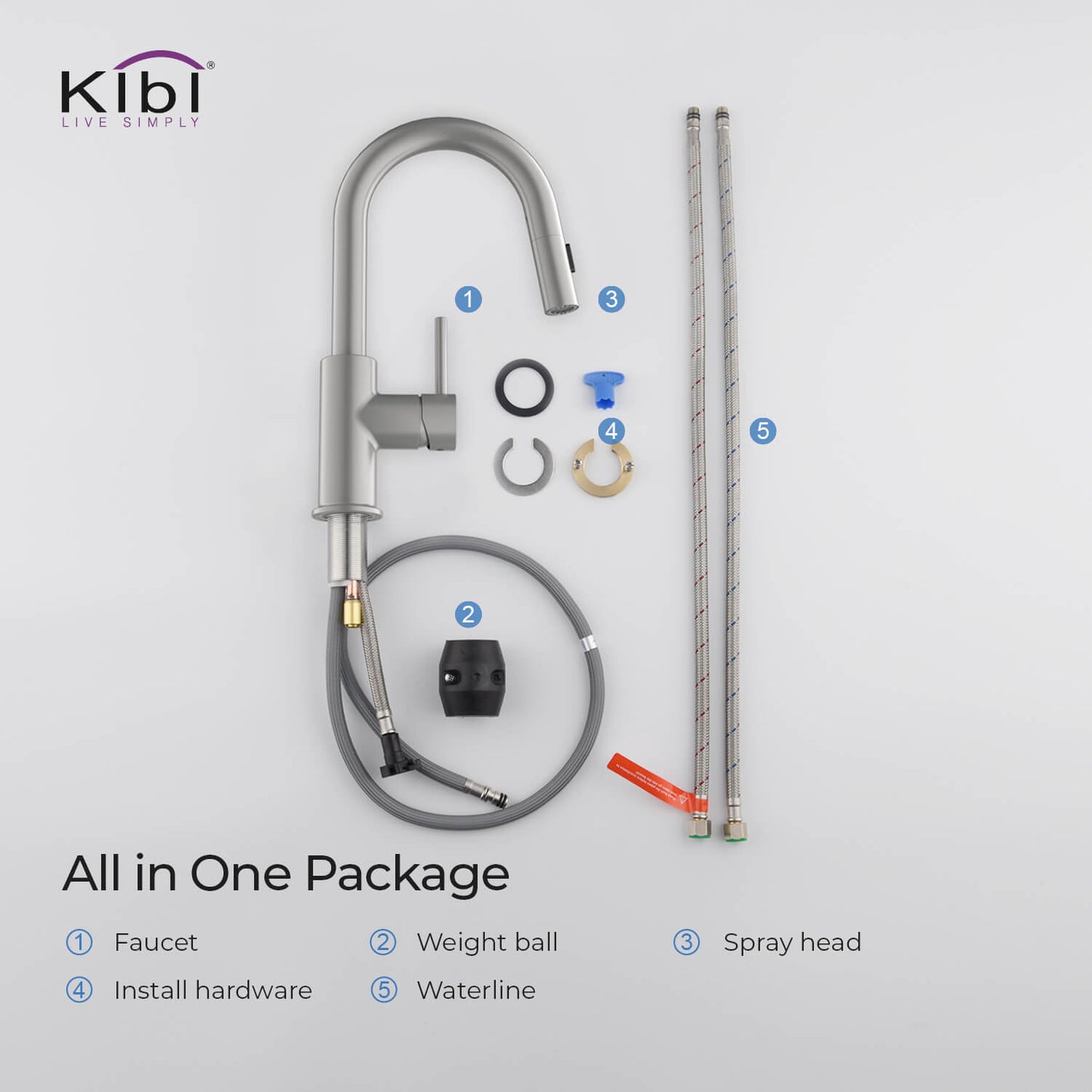 Kibi Luxe Single Handle High Arc Pull Down Kitchen Faucet With Soap Dispenser in Brushed Nickel Finish - C-KKF2011BN-KSD100BN