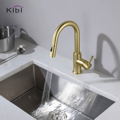 Kibi Luxe Single Handle High Arc Pull Down Kitchen Faucet in Brushed Gold Finish - KKF2011BG