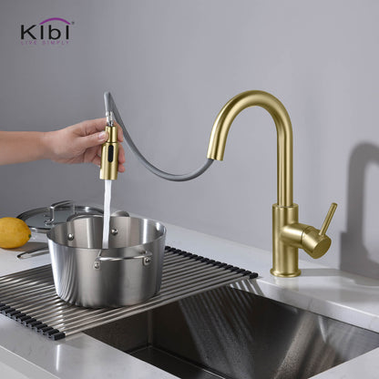 Kibi Luxe Single Handle High Arc Pull Down Kitchen Faucet in Brushed Gold Finish - KKF2011BG