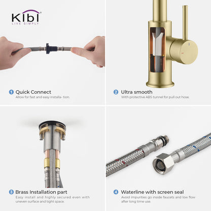 Kibi Luxe Single Handle High Arc Pull Down Kitchen Faucet in Brushed Gold Finish - KKF2011BG