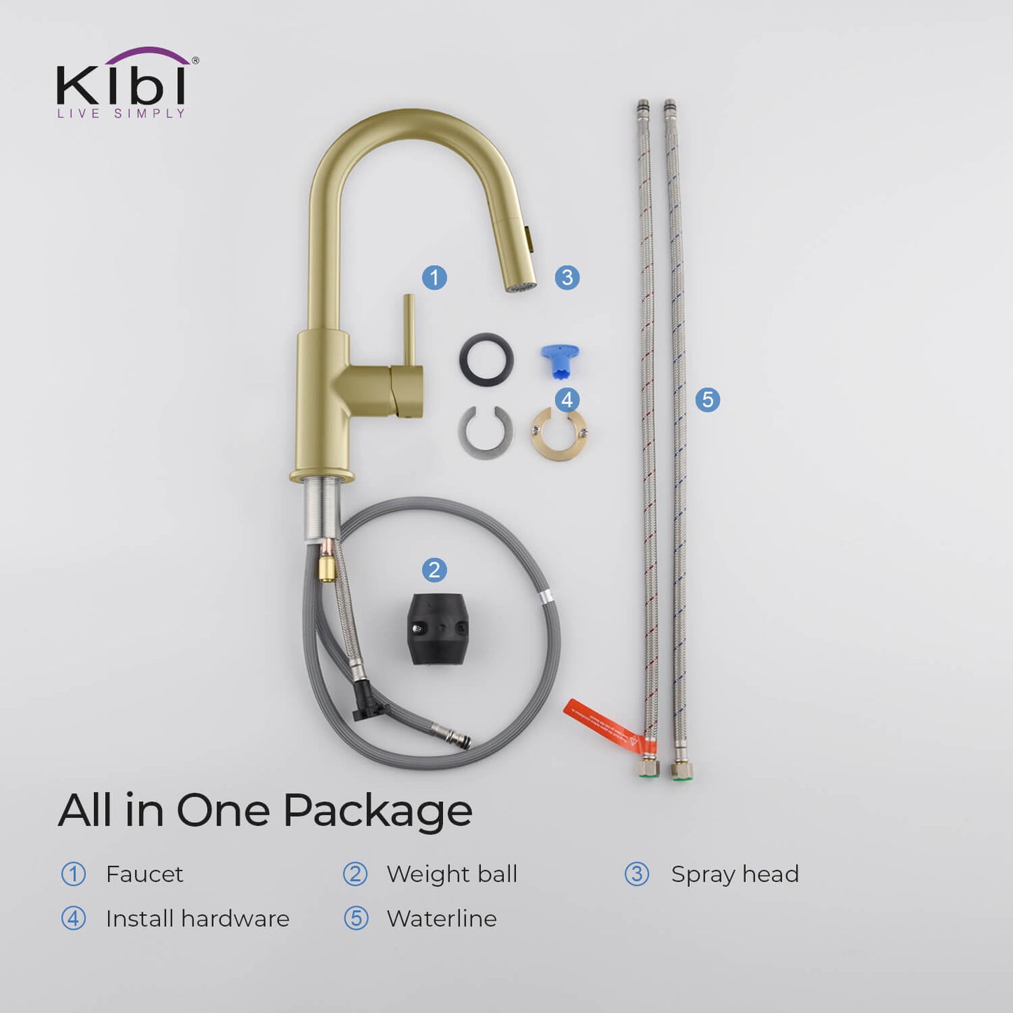 Kibi Luxe Single Handle High Arc Pull Down Kitchen Faucet in Brushed Gold Finish - KKF2011BG
